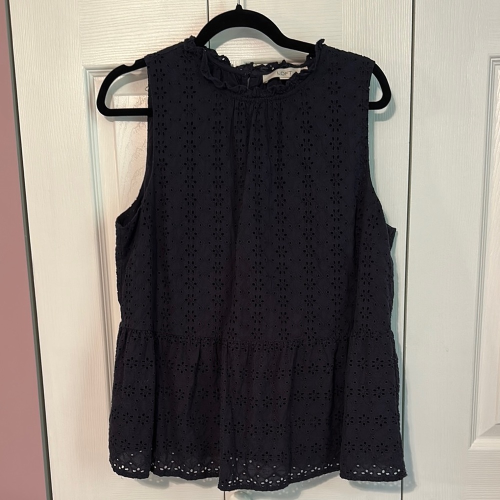 Navy Sleeveless Eyelet Top